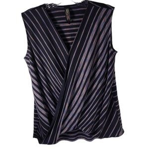 MarlaWynne Striped Knit Front Twist Top Sleeveless Blue Stripe V-neck Size S